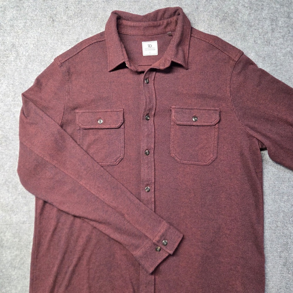 7 Diamonds Generation Soft Flannel Mens L Burgundy Herringbone Stretch Button
